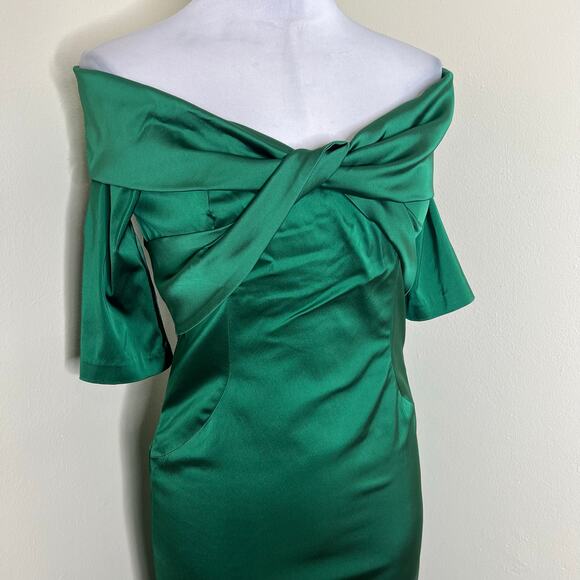 Rickie Freeman Teri Jon Gown 6 Emerald Green Evening Dress Satin Twist Elegant - Picture 3 of 9